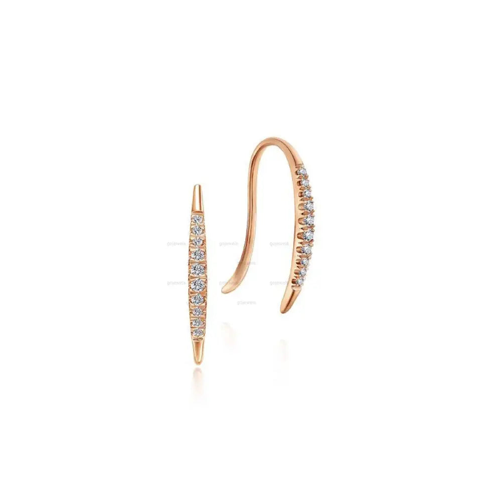 Tapered Moissanite Threader Drop Earrings, 14K Rose Gold Diamond Threader Earrings, Minimalist Threader Hook Earrings Thin Diamond Arc Hoops
