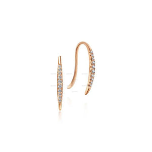 Tapered Moissanite Threader Drop Earrings, 14K Rose Gold Diamond Threader Earrings, Minimalist Threader Hook Earrings Thin Diamond Arc Hoops