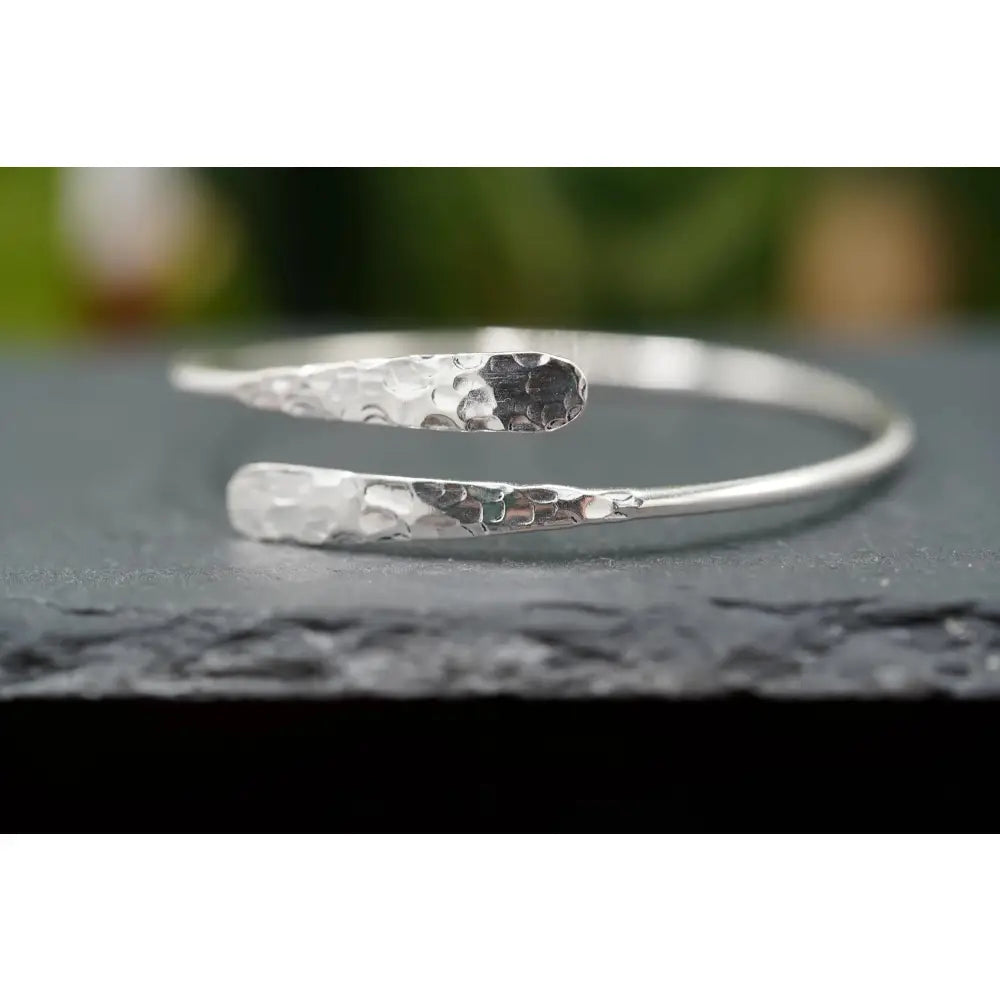 Tarnish-Free Hammered Silver Bracelet - Boho Rustic Bangle for Ethnic Style Lovers.