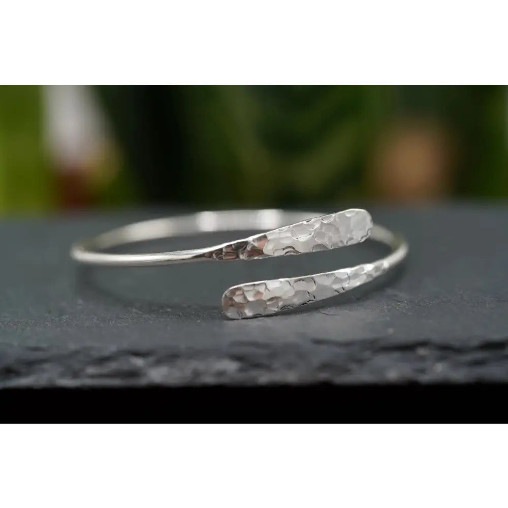 Tarnish-Free Hammered Silver Bracelet - Boho Rustic Bangle for Ethnic Style Lovers.