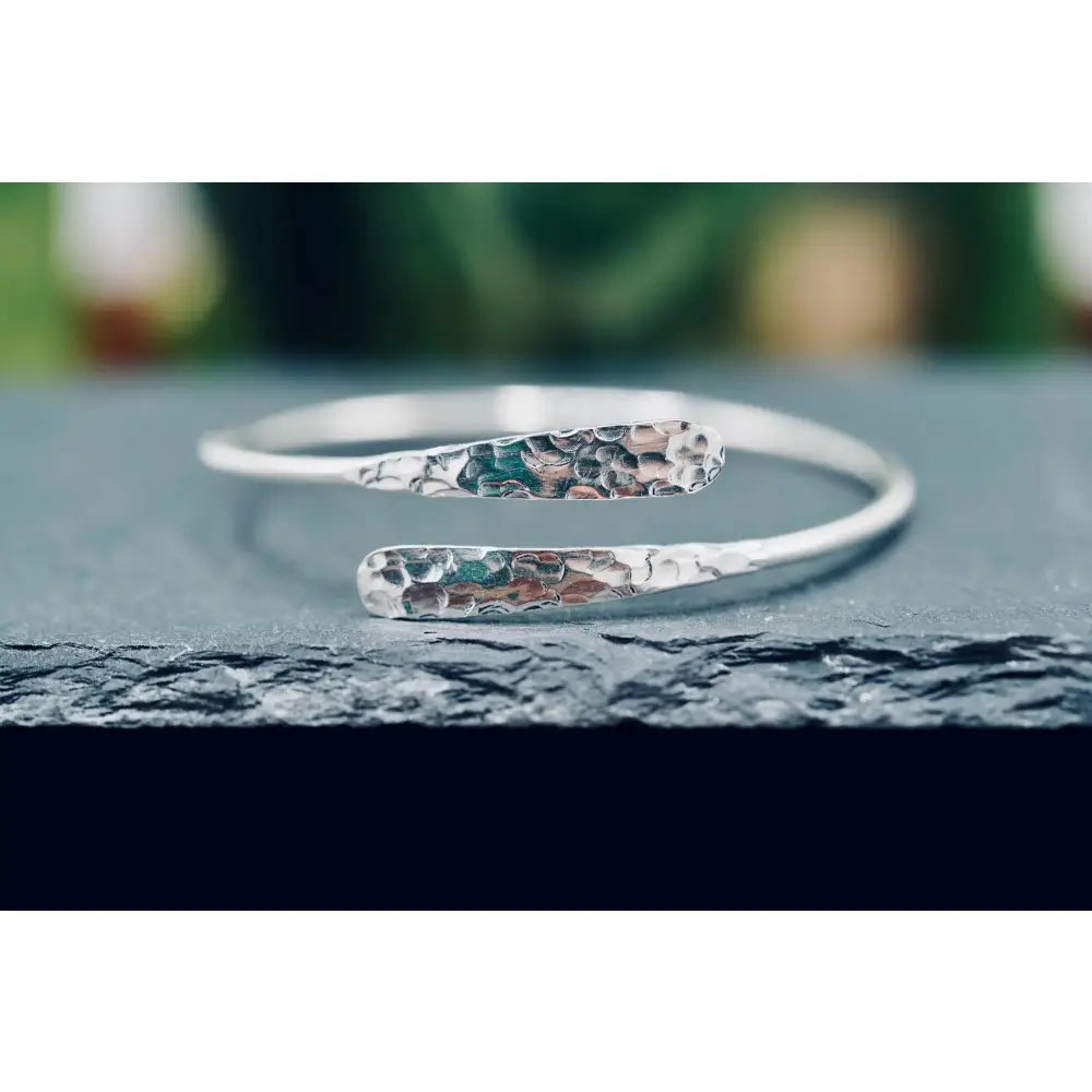 Tarnish-Free Hammered Silver Bracelet - Boho Rustic Bangle for Ethnic Style Lovers.