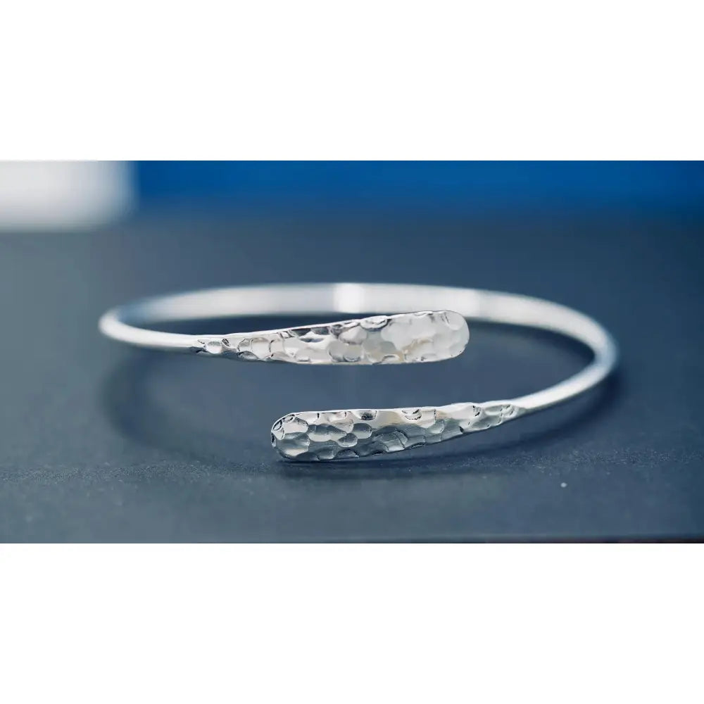 Tarnish-Free Hammered Silver Bracelet - Boho Rustic Bangle for Ethnic Style Lovers.