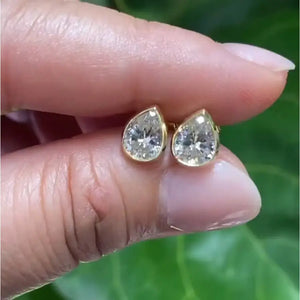 Tear Drop Pear Cut 2CTW Simulated Diamond Earrings Bezel Set, 14K Yellow Gold Earrings Women'S, Moissanite Earrings Push Backs, Gift for Her