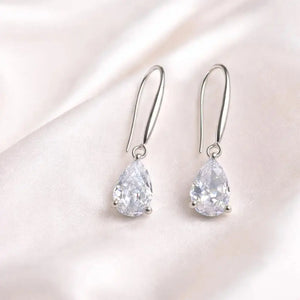 Teardrop Crystal Earrings: Sterling Silver Hooks, CZ Diamond Simulation