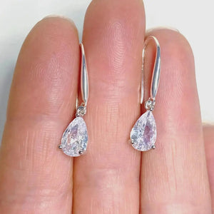 Teardrop Crystal Earrings: Sterling Silver Hooks, CZ Diamond Simulation