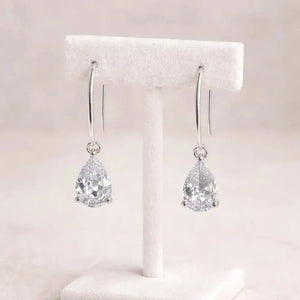 Teardrop Crystal Earrings: Sterling Silver Hooks, CZ Diamond Simulation