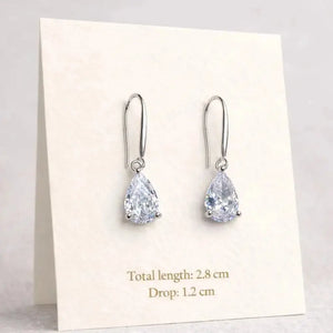 Teardrop Crystal Earrings: Sterling Silver Hooks, CZ Diamond Simulation
