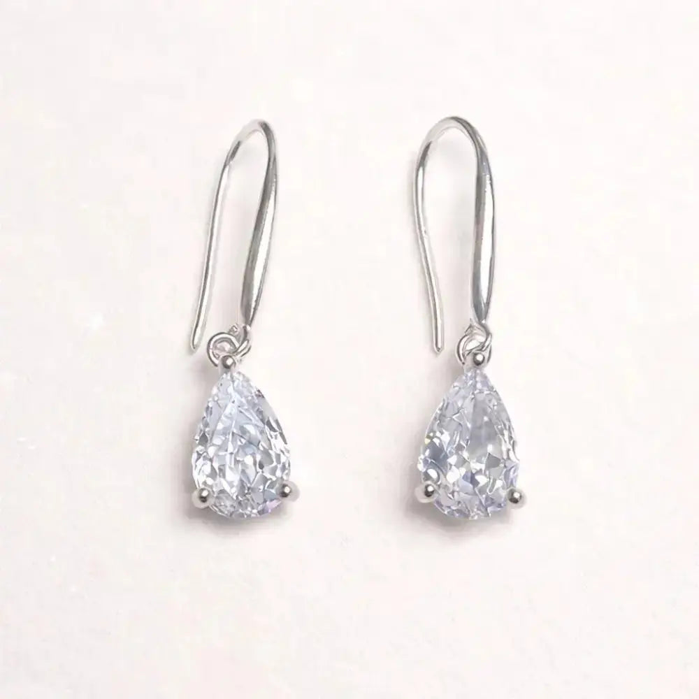 Teardrop Crystal Earrings: Sterling Silver Hooks, CZ Diamond Simulation