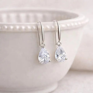Teardrop Crystal Earrings: Sterling Silver Hooks, CZ Diamond Simulation