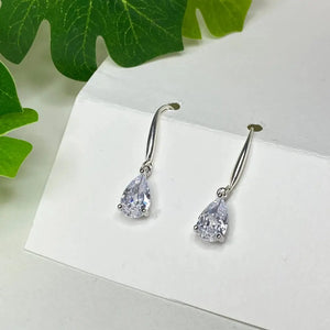 Teardrop Crystal Earrings: Sterling Silver Hooks, CZ Diamond Simulation