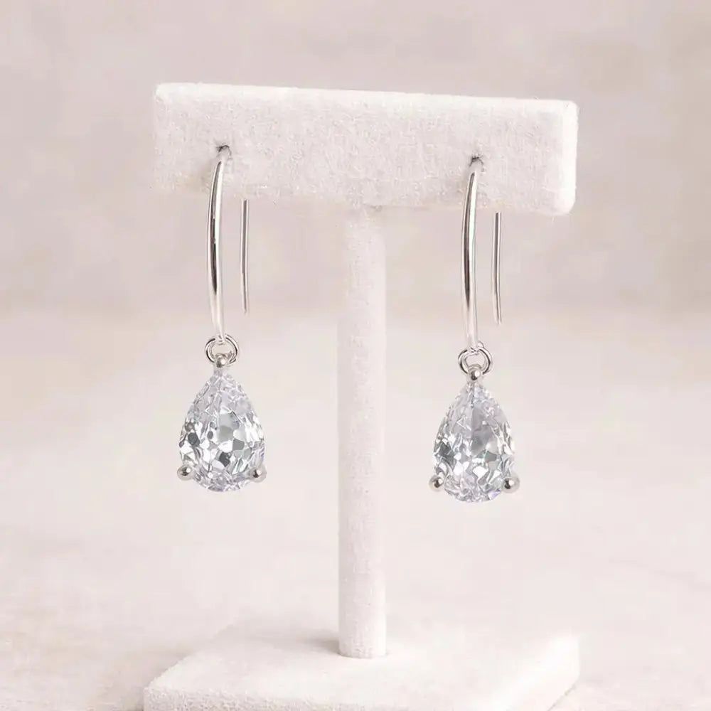 Teardrop Crystal Earrings: Sterling Silver Hooks, CZ Diamond Simulation