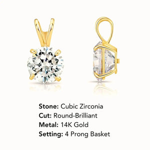 Timeless 14K Yellow Gold Classic Solitaire Pendant Necklace.