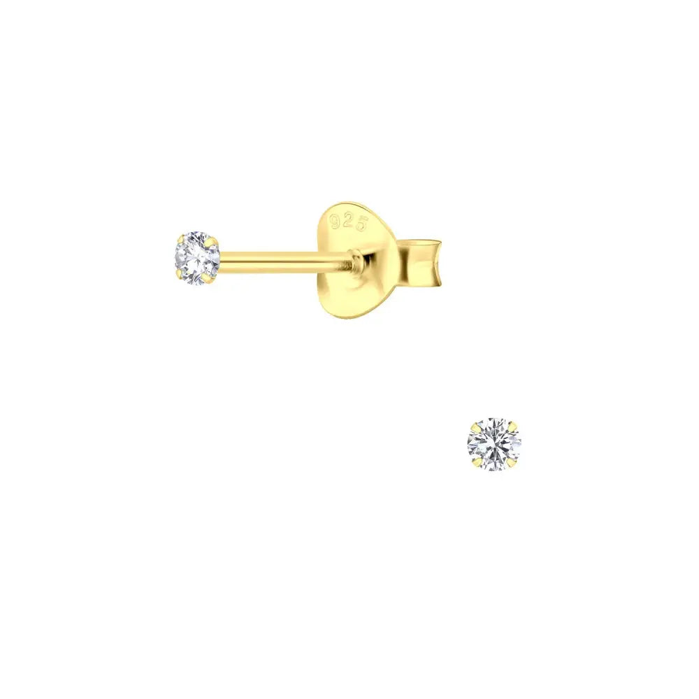 Tiny 2Mm Cubic Zirconia Stud Earrings | 14K Gold Plated Sterling Silver | Dainty and Elegant | Perfect Gift for Her