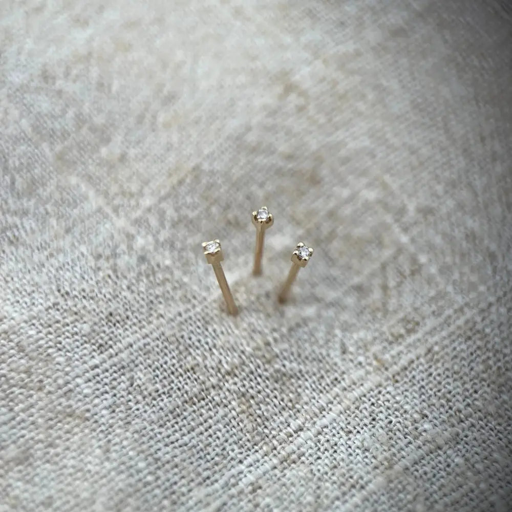 Tiny Ear Stud with Micro Diamond in 9Ct Yellow Gold Natural Tiny Genuine Diamond. Studs Sold as a Single and in a Pair.