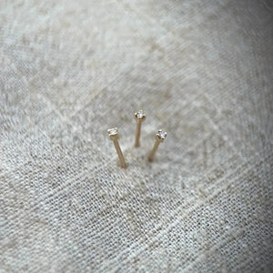 Tiny Ear Stud with Micro Diamond in 9Ct Yellow Gold Natural Tiny Genuine Diamond. Studs Sold as a Single and in a Pair.