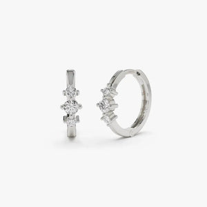 Tiny Hoop Earrings / 14K Solid Gold Three Stone Diamond Huggies / Diamond Gold Mini Hoops / Small Diamond Hoop Earrings Ferko'S Fine Jewelry