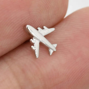 Tiny Plane Stud Earrings in Sterling Silver, Silver or Gold, Airplane Earrings, Stacking Earrings