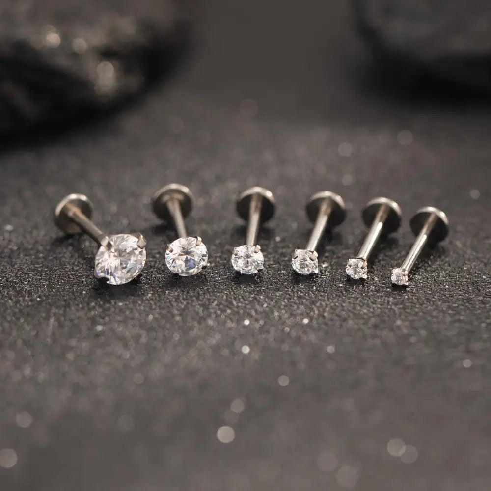 Titanium Tiny CZ Threadless Push Pin Labret Flat Back Earring