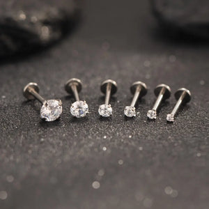 Titanium Tiny CZ Threadless Push Pin Labret Flat Back Earring