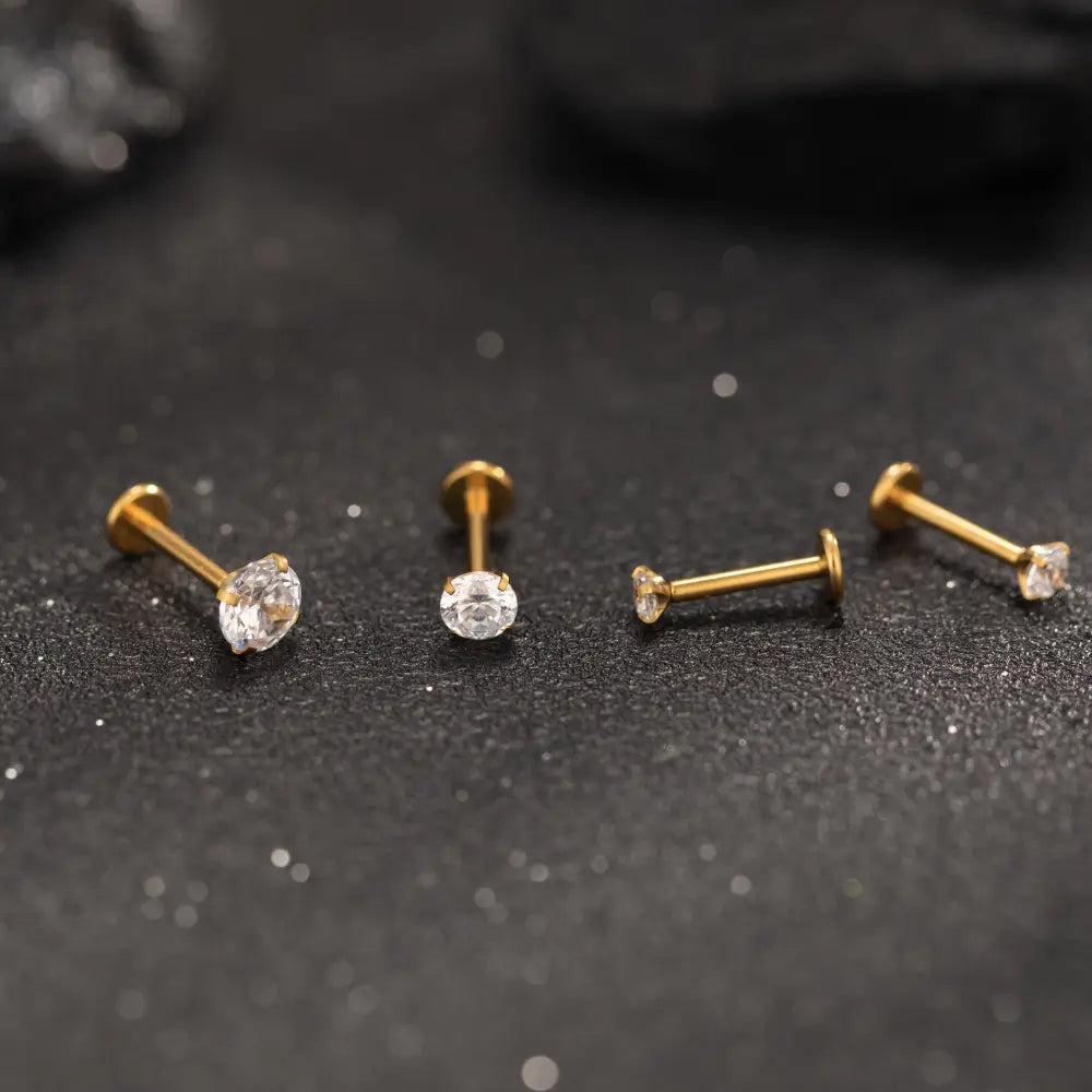Titanium Tiny CZ Threadless Push Pin Labret Flat Back Earring