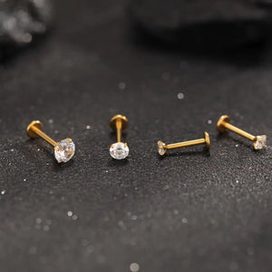 Titanium Tiny CZ Threadless Push Pin Labret Flat Back Earring