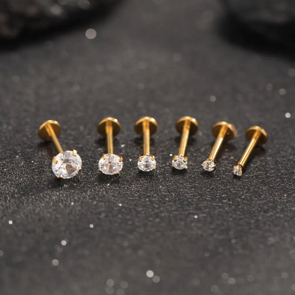 Titanium Tiny CZ Threadless Push Pin Labret Flat Back Earring