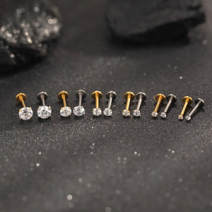Titanium Tiny CZ Threadless Push Pin Labret Flat Back Earring