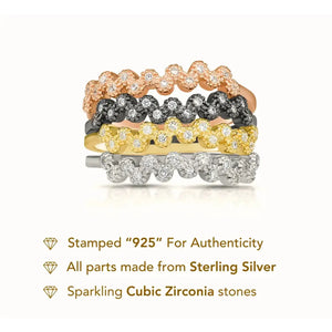 Trendy Sterling Silver Stackable Zig Zag Eternity Band Rings – Set of 4 for Everyday Glam and Special Occasions.
