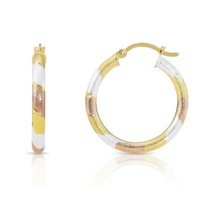 Trendy Tricolor Sterling Silver Diamond-Cut Hoop Earrings - 1 Inch Textured Sparkle Design.