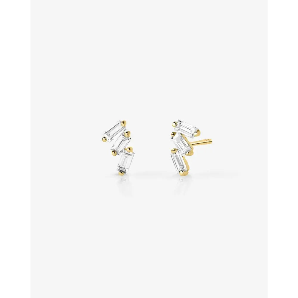Triple Baguette Lab Diamond Stud Earrings - Elegant Sparkle for Any Occasion.
