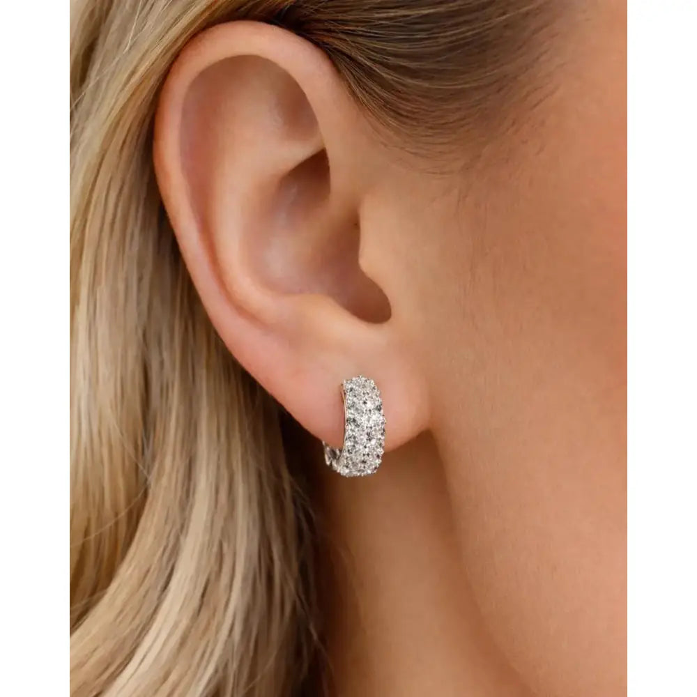 Triple Row Pave Diamond Huggie Hoop Earrings | 14K Gold Small Sparkle Hoop Earrings | Elegant Everyday Jewelry | Gift for Her.