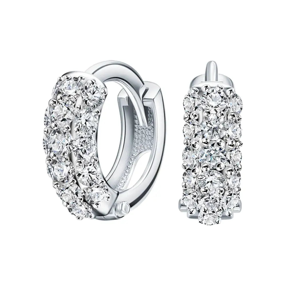 Triple Row Pave Diamond Huggie Hoop Earrings | 14K Gold Small Sparkle Hoop Earrings | Elegant Everyday Jewelry | Gift for Her.