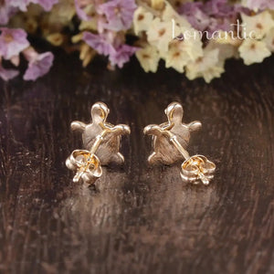 Unique Turtle Errings Natural Diamond Errings 14K Rose Gold Sea Turtle Animal Gold Errings Women Promise Anniversary Gift for Her per Pairs