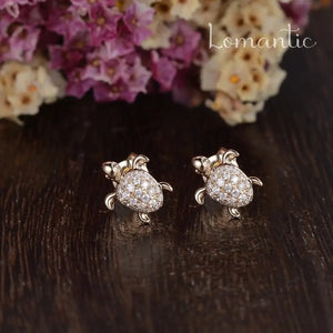 Unique Turtle Errings Natural Diamond Errings 14K Rose Gold Sea Turtle Animal Gold Errings Women Promise Anniversary Gift for Her per Pairs