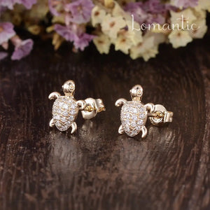 Unique Turtle Errings Natural Diamond Errings 14K Rose Gold Sea Turtle Animal Gold Errings Women Promise Anniversary Gift for Her per Pairs