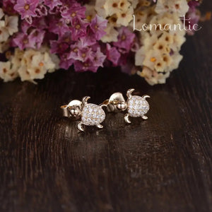 Unique Turtle Errings Natural Diamond Errings 14K Rose Gold Sea Turtle Animal Gold Errings Women Promise Anniversary Gift for Her per Pairs