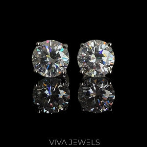 VVS1 2CT Moissanite Solitare Stud Earrings White Gold Plated, 8Mm