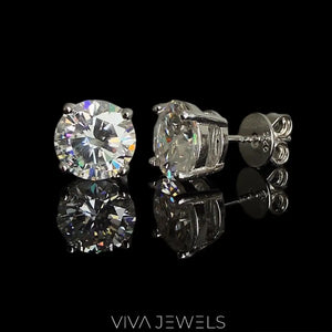 VVS1 2CT Moissanite Solitare Stud Earrings White Gold Plated, 8Mm