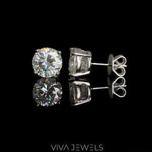 VVS1 2CT Moissanite Solitare Stud Earrings White Gold Plated, 8Mm