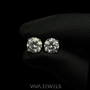 VVS1 2CT Moissanite Solitare Stud Earrings White Gold Plated, 8Mm