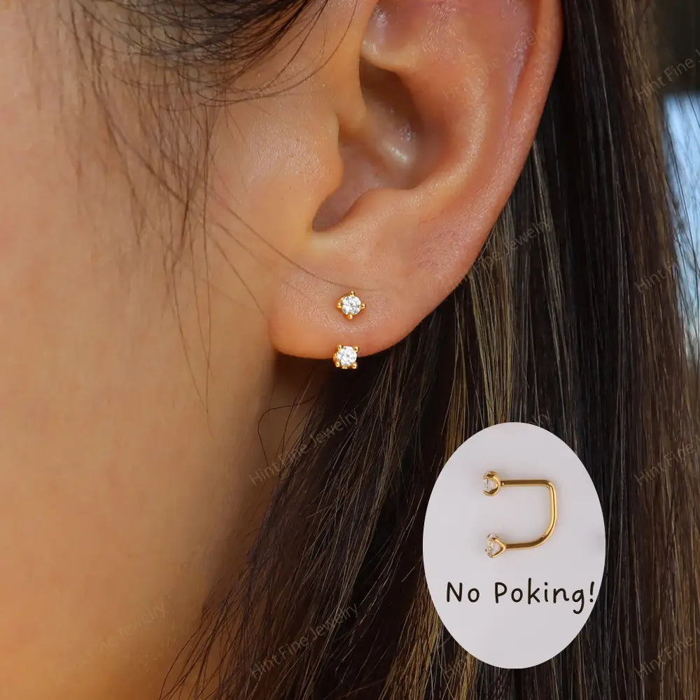 Waterproof 18G Titanium Flatback Front Back Earrings, Ear Jacket, Helix Stud, Tragus Stud, Daith Stud, Rook Stud