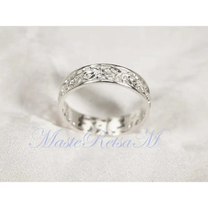 ZP160- Handmade Sterling Silver Openwork Pattern Floral Ring: 18K Gold Vermeil Vintage Band